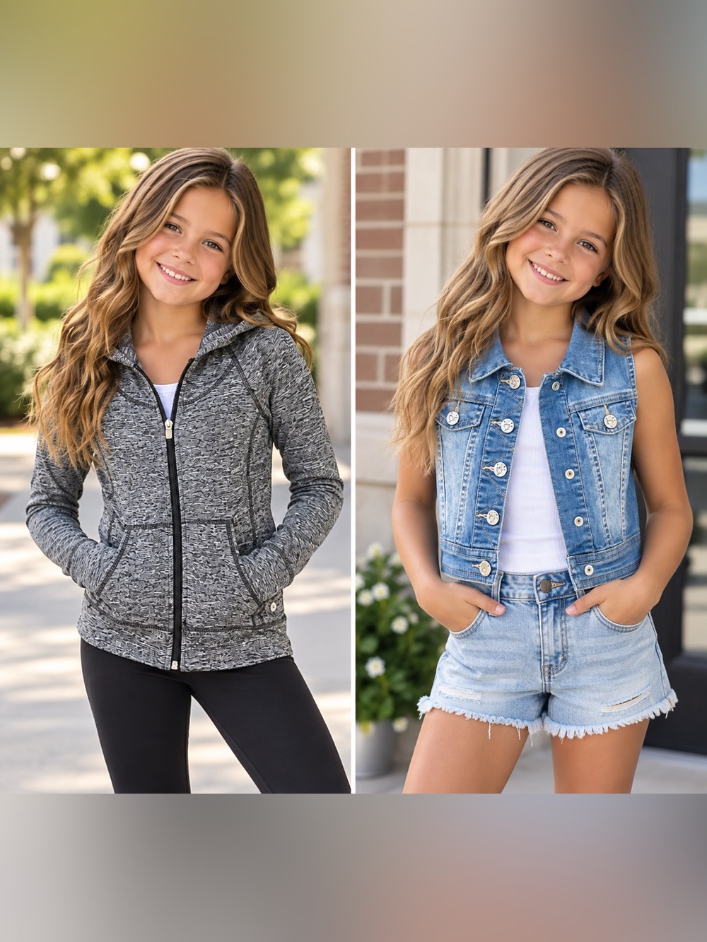 Girls Size 6-8 Jacket Bundle Zip Hoodie Denim Vest Athleisure